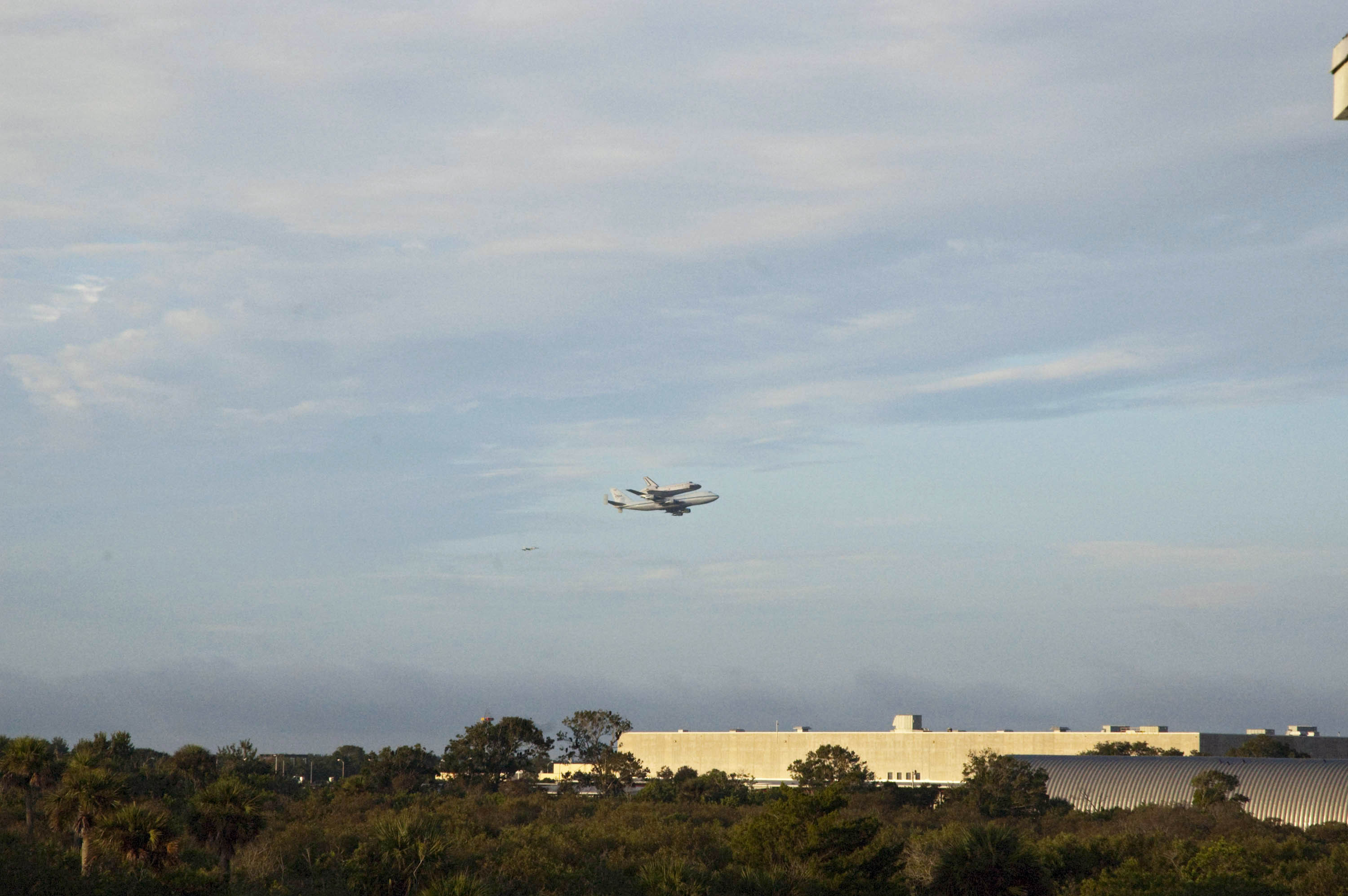 Endeavour Flies Over Rocket Facility