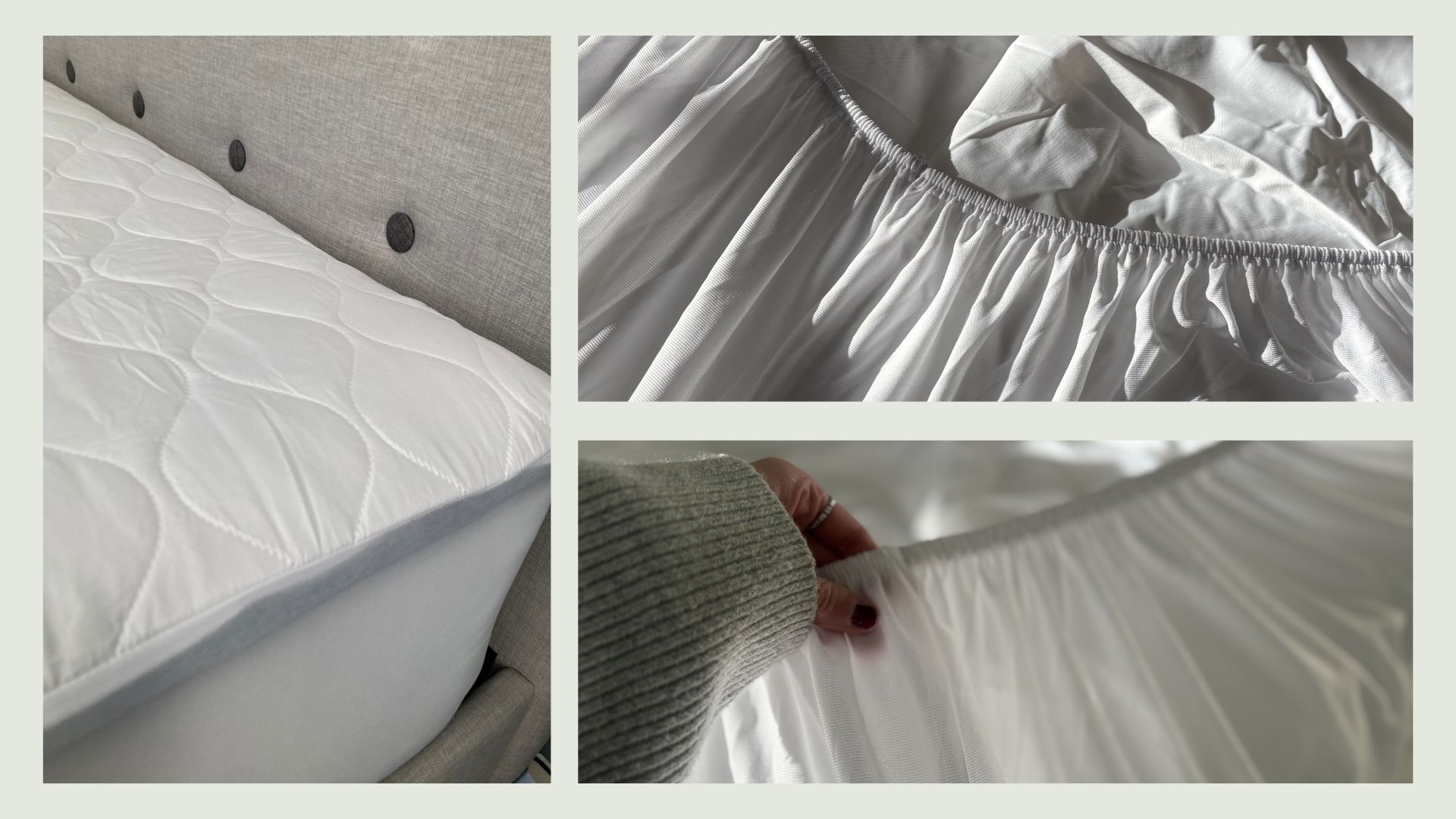 Images of us testing the best mattress toppers on the market, including the M&amp;S Cool and Comfortable Mattress Protector &amp; Simba Mattress Protector 