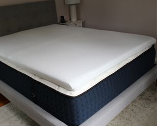 Zinus Ultra Cool Gel Memory Foam Mattress Topper on bed