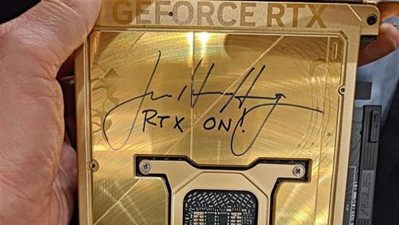 ROG Astral GeForce RTX 5090 Dhahab OC Edition with Jensen Huang&#039;s signature.