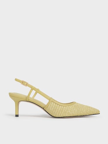 Raffia Pointed-Toe Slingback Pumps