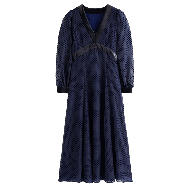 Navy and black devore spot dress, Boden