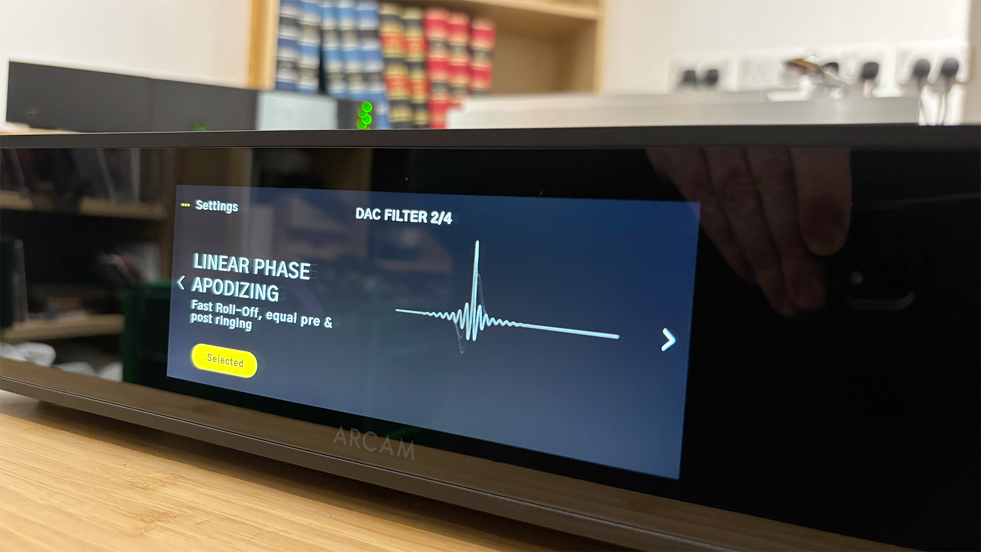 Arcam ST25 music streamer close up on display showing DAC filter