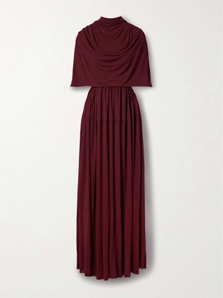 Frankie Cape-Effect Pleated Cutout Crepe Maxi Dress