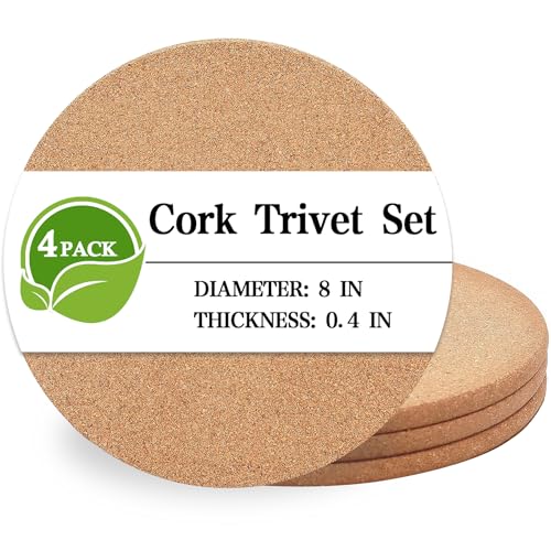 Cork Trivet, 4 Pack High Density Thick Cork Coasters Set for Hot Dishes, 8 Inch Heat Resistant Multifunctional Corks Trivets for Hot Dishes, Hot Pads for Kitchen, Table, Countertops