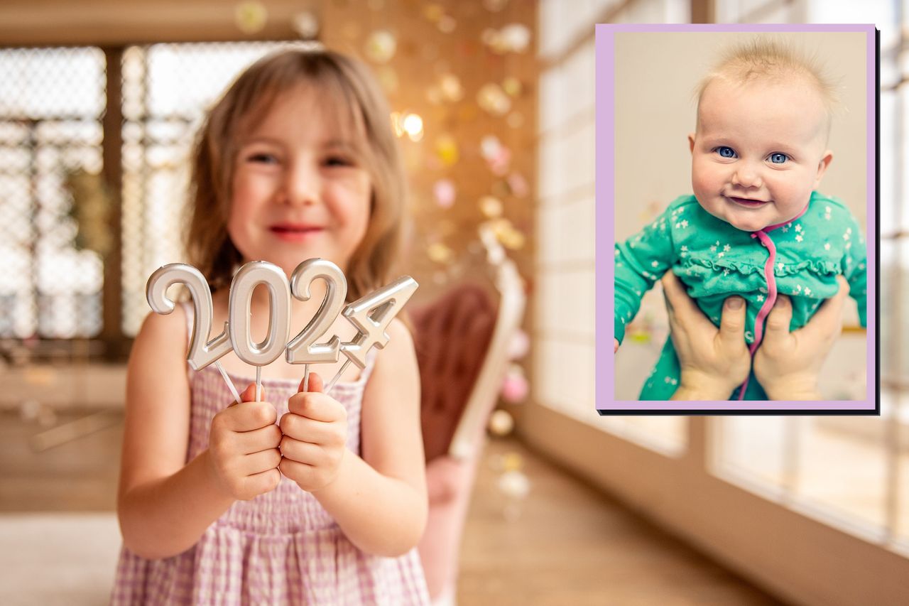 Girl holding 2024 in candles and drop in of a baby