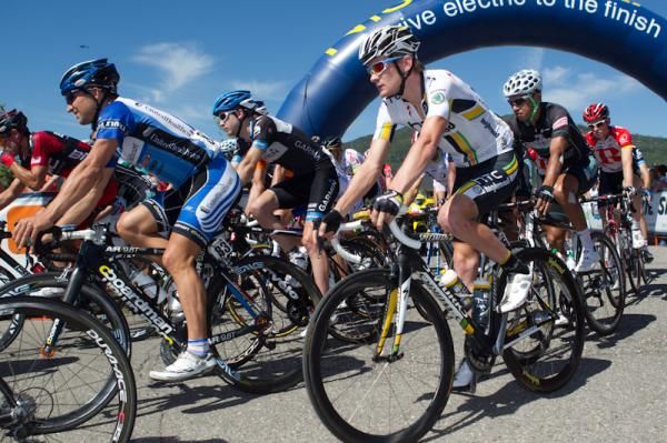 Craig Lewis (HTC-Highroad) heads out with the rest of the bunch.