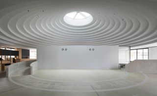 Inside one of Nendo’s contemporary cofun structures.