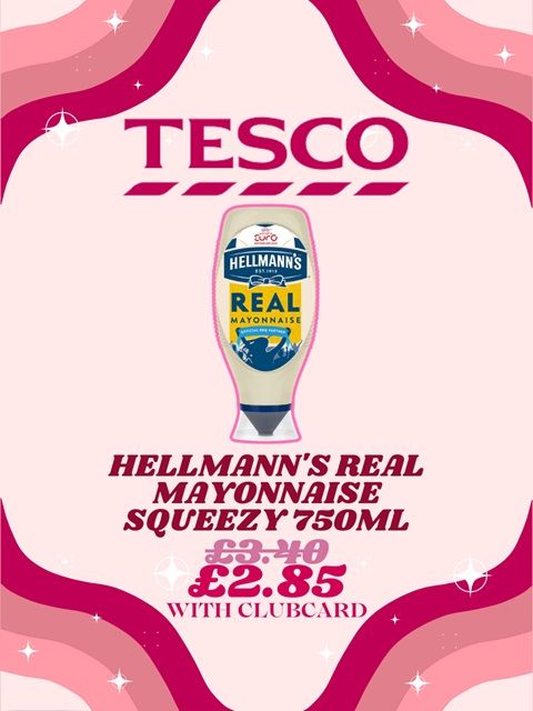 A Hellmann's mayonnaise with both the price with and without a Tesco Clubcard.