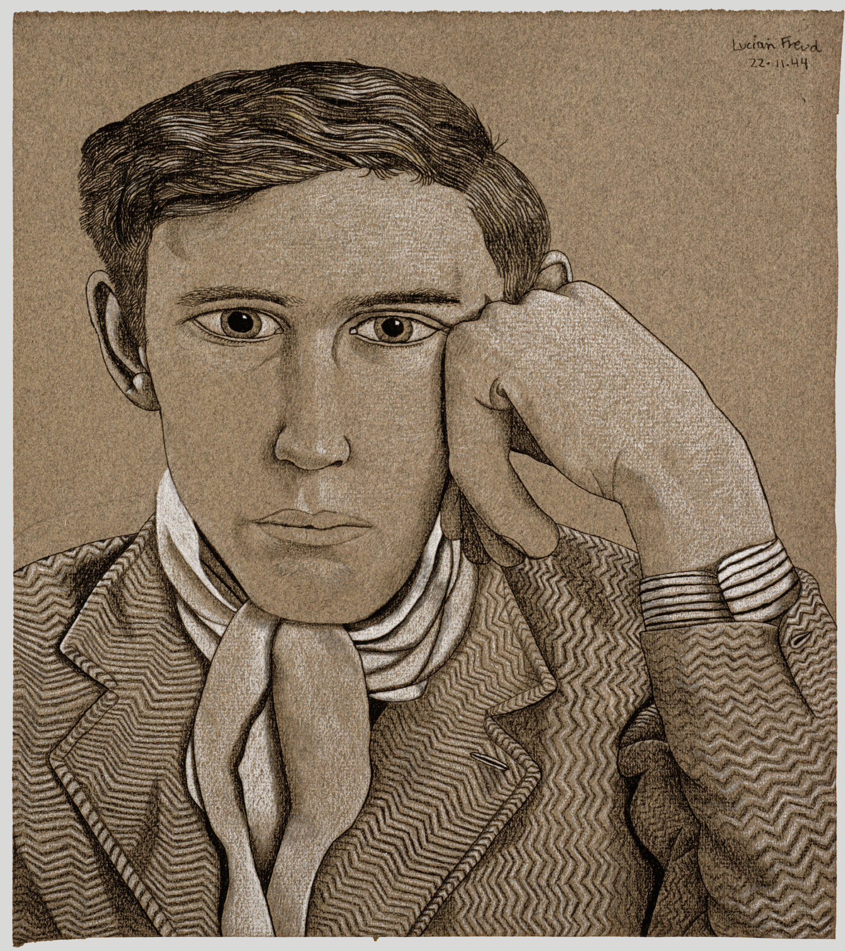 Lucian Freud, Portrait of a Young Man, 1944. Black crayon and chalk on paper,