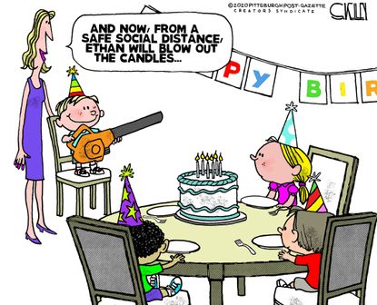 Editorial Cartoon U.S. social distancing birthday
