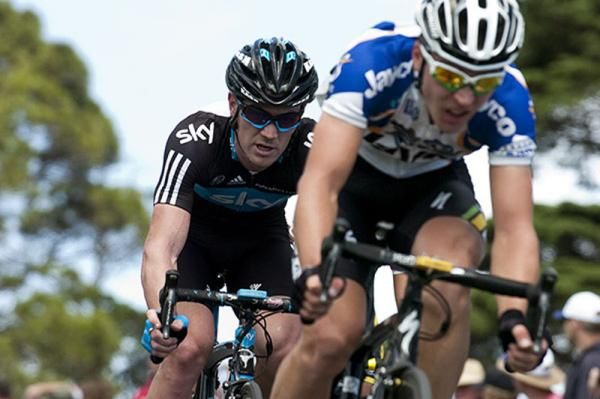 Chris Sutton (Team Sky) follows Leigh Howard (Jayco/VIS) through as the pair tried to bridge a gap to Gerrans and Matthews in the concluding stages of the race.