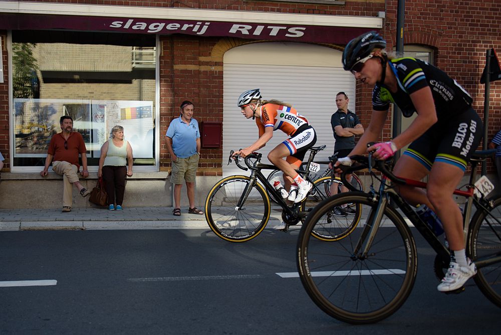 Final lap and the race is all back together (Here Aafke Soet, Netherlands) sppeds through Moorslede at the 121 km Stage 1 of the Lotto Belgium Tour 2016
