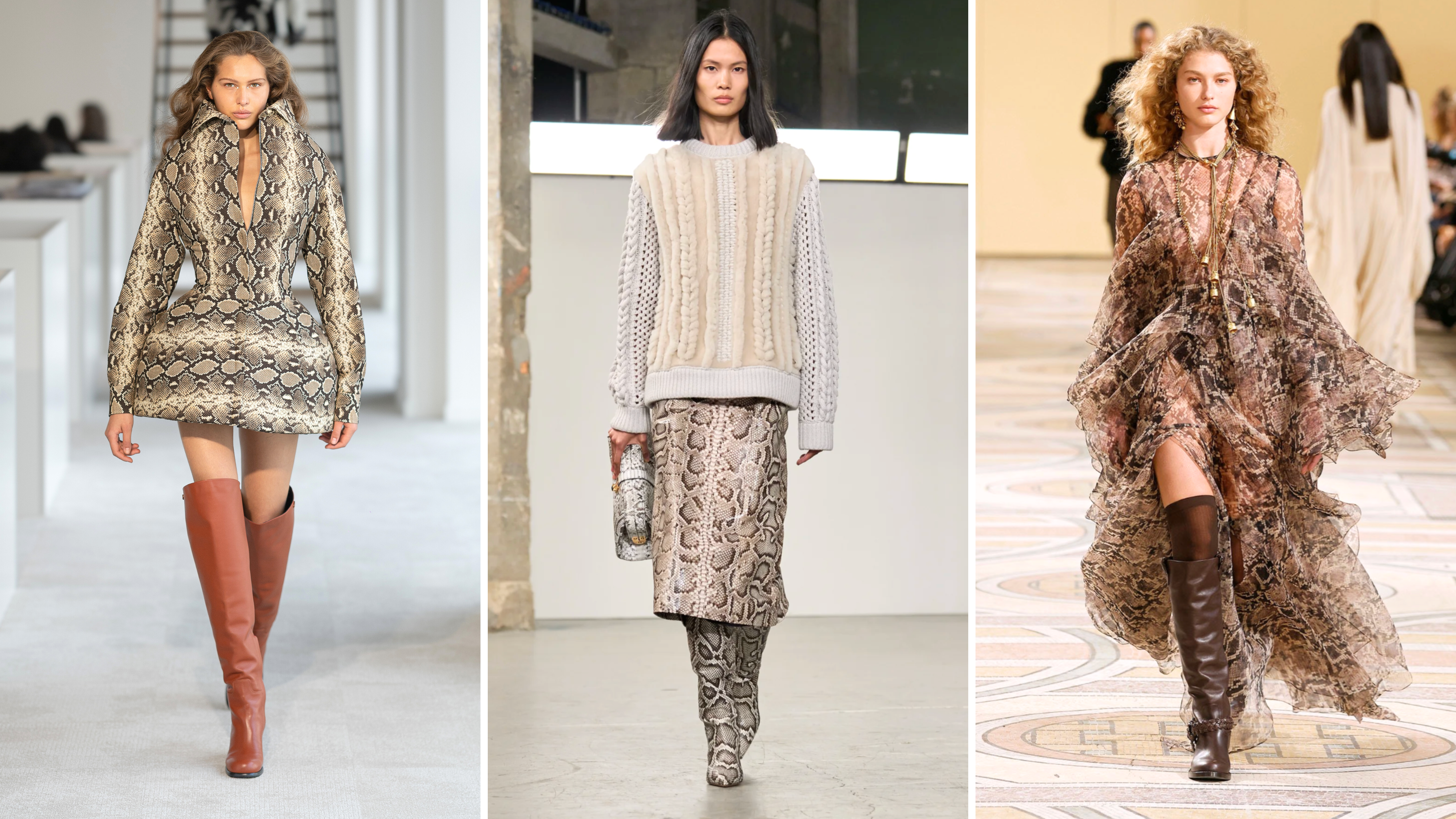 Snake print fashion trend Autumn/Winter 25 catwalk Duran Lantink, Gabriela Heart, Zimmermann
