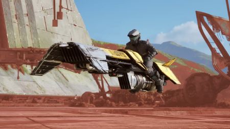 A chrome-and-yellow speeder in Star Wars: Galactic Racer