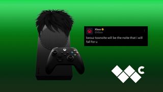 Xbox with emo hair and quote from Xbox page "tonight will be the night that i will fall for you"