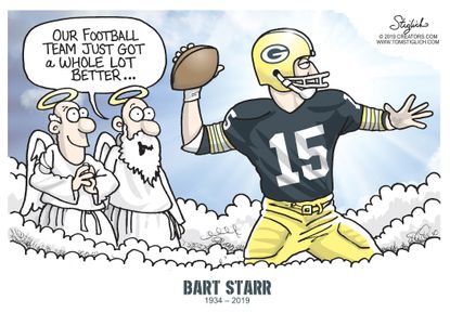 Editorial Cartoon U.S. Bart Starr Packers QB Death