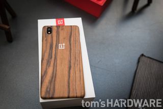 OnePlus X with a wooden case