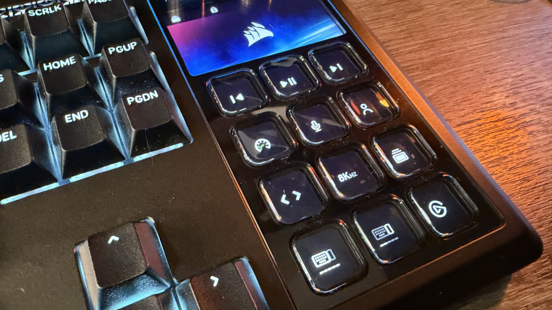 Corsair Galleon 100 SD keyboard on wooden desk