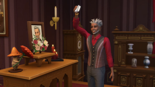 The Sims 4 Life & Death - a sim toasts the deceased at a funeral