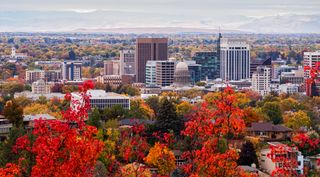 Fall foliage with Boise, Idaho's downtown in the background