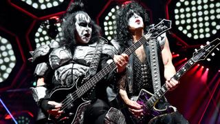 Gene Simmons, Paul Stanley of KISS perform at The Forum on February 16, 2019 in Inglewood, CA 