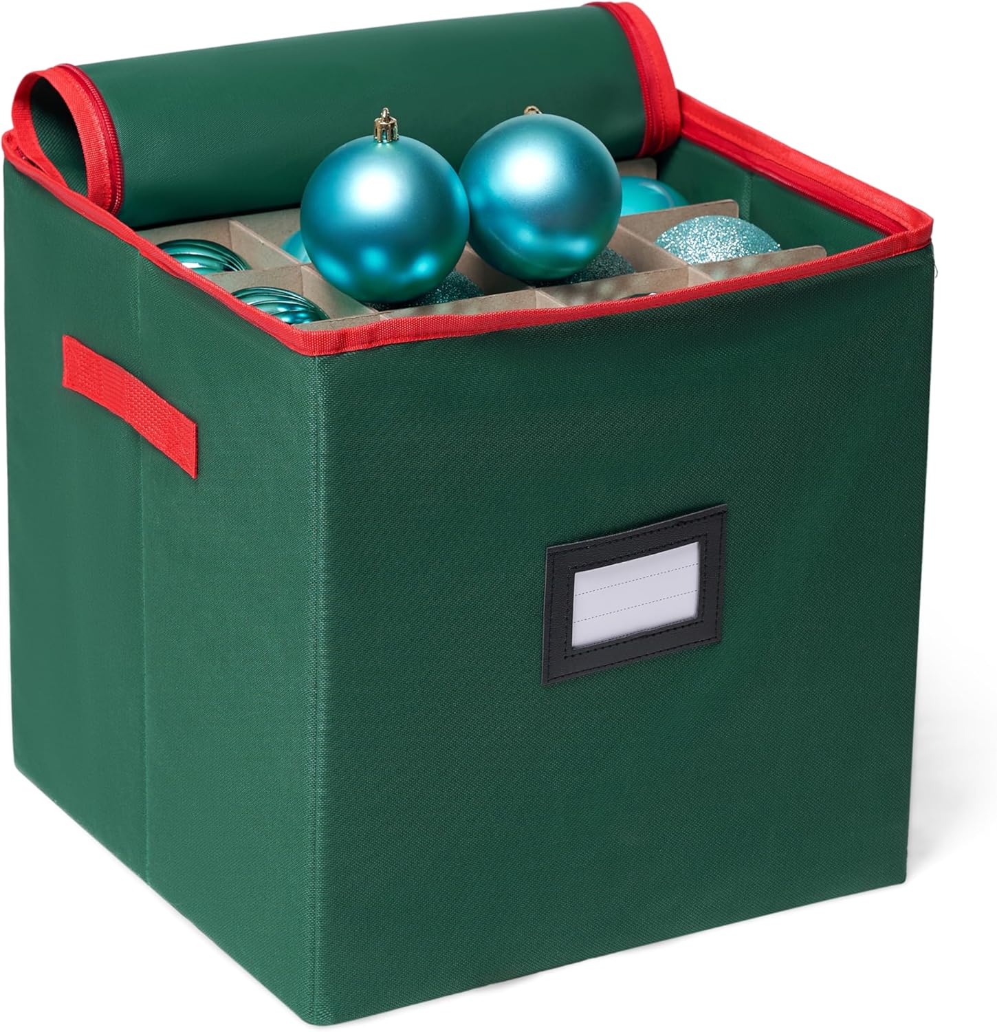 Joiedomi Christmas Ornament Storage Box With Adjustable Divider &amp;amp; Dual Zipper, Christmas Storage Container Store Up to 64 Holiday Ornaments 3 Inch, Holiday Decoration Organizer Two Handles(green)