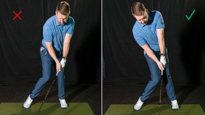 PGA pro Gareth Lewis demonstrating what to do and what not to do in order to create the optimal driver launch angle