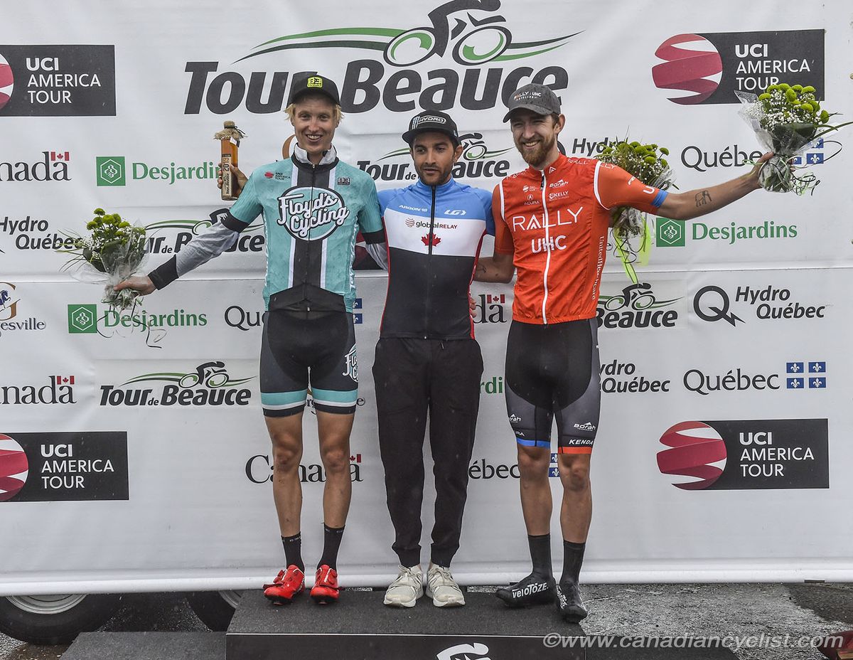 Tour de Beauce stage 2 podium (left to right): Keegan Swirbul, James Piccoli, Kyle Murphy