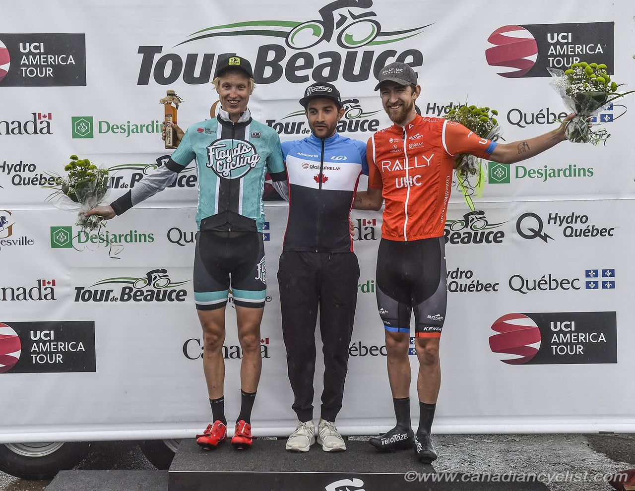 Tour de Beauce stage 2 podium (left to right): Keegan Swirbul, James Piccoli, Kyle Murphy