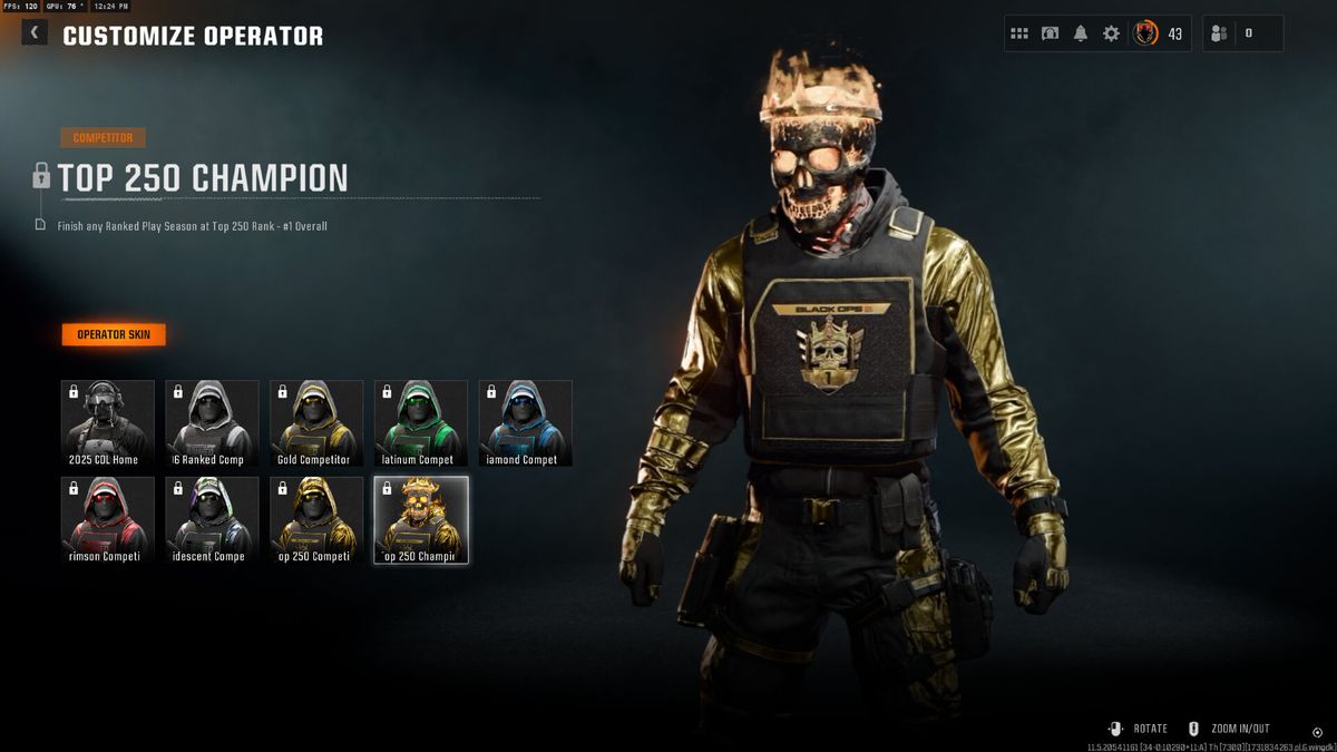 The operator rewards available in ranked play in Call of Duty: Black Ops 6