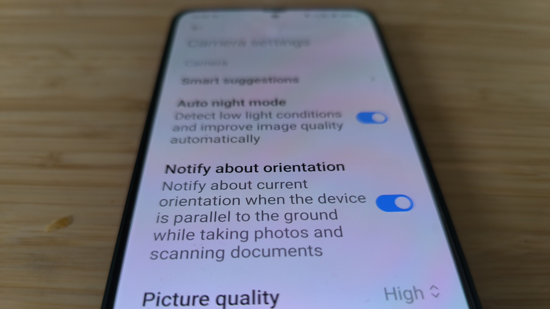 Selection of phone settings on smartphone