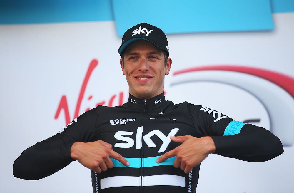 Danny Van Poppel of Team Sky and the Netherlands celebrates winning the second stage of the 2016 Tour de Yorkshire