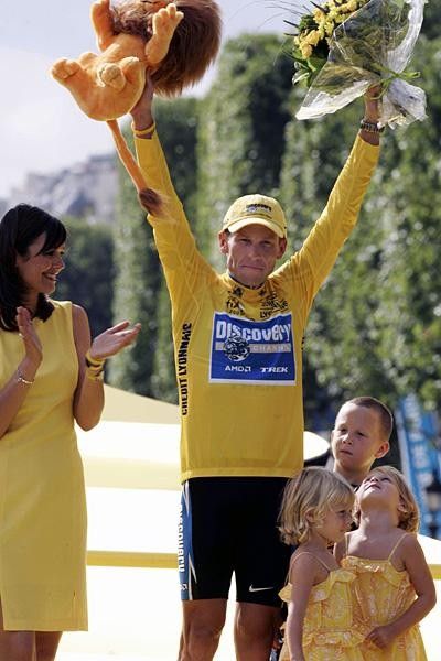 Lance Armstrong, 36, shown here on the podium of the Tour de France in 2005, his seventh time to win the race
