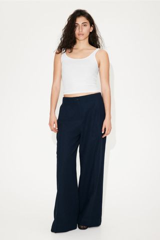 Wide Linen-Blend Trousers