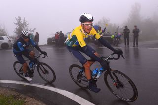 THYON 2000 LES COLLONS SWITZERLAND MAY 01 Marc Soler Gimenez of Spain and Movistar Team Yellow Leader Jersey during the 74th Tour De Romandie 2021 Stage 4 a 1613km stage from Sion to Thyon 2000 Les Collons 2076m TDR2021 TDRnonstop UCIworldtour on May 01 2021 in Thyon 2000 Les Collons Switzerland Photo by Luc ClaessenGetty Images