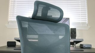 A closeup shot of the X-Chair X3's mesh backrest and headrest