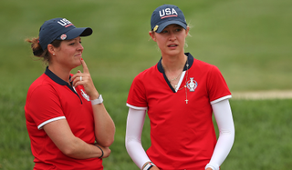 Nelly Korda and Ally Ewing in discussion during the 2021 Solheim Cup