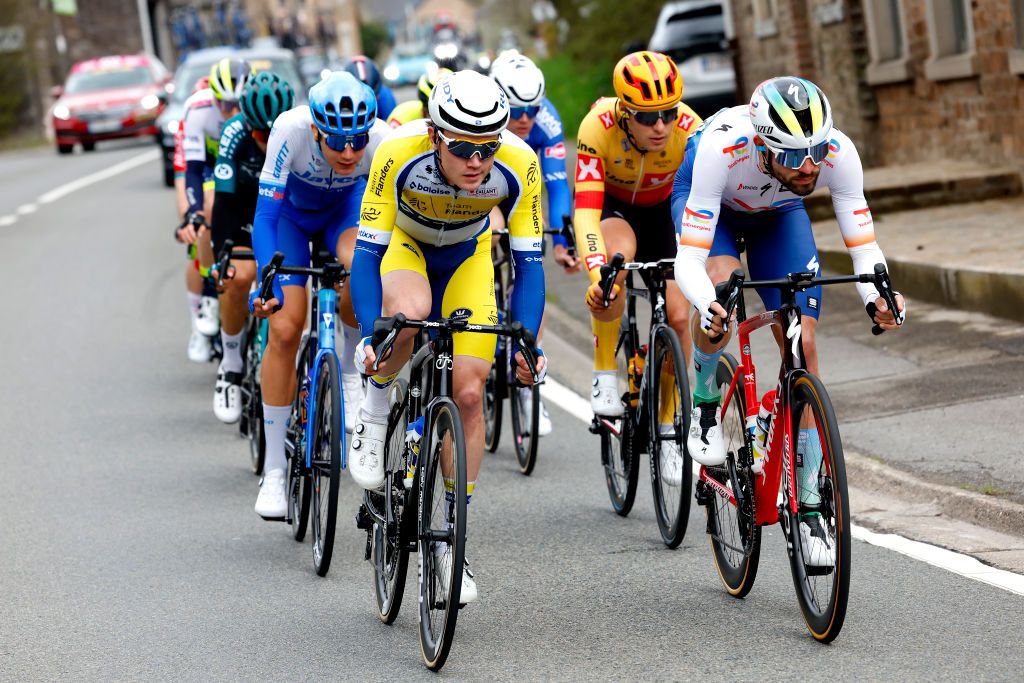 LIEGE BELGIUM APRIL 23 LR Ruben Apers of Belgium and Team Flanders Baloise and Paul Ourselin of France and Team TotalEnergies compete in the breakaway during the 109th Liege Bastogne Liege 2023 Mens Elite a 2581km one day race from Lige to Lige UCIWT on April 23 2023 in Liege Belgium Photo by Bas CzerwinskiGetty Images