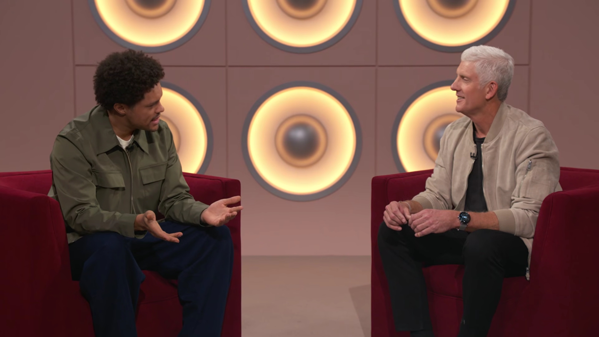 Trevor Noah and Rick Osterloh at the Made by Google keynote
