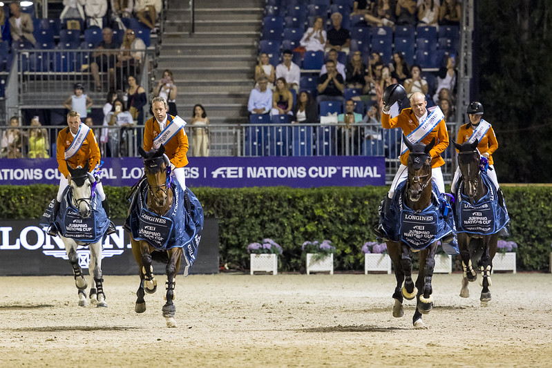 The Dutch team are victorious in the Challenge Cup for the 2023 Longines FEI Nations Cup Final in Barcelona, Spain