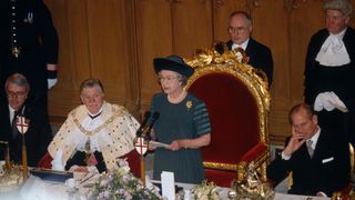 Queen Elizabeth ll delivers her "Annus Horribilis" speech at the Guildhall