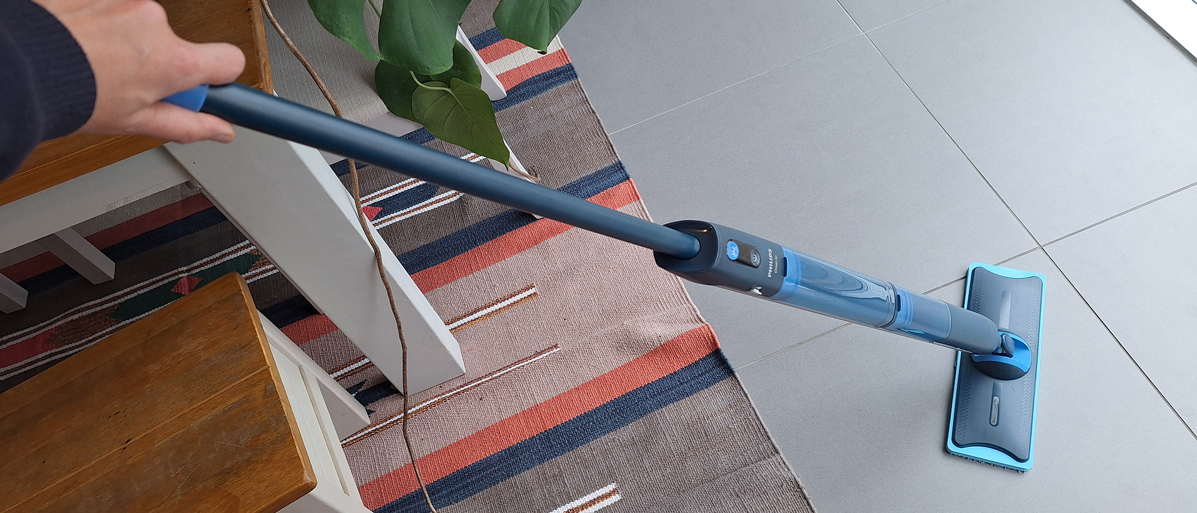 Philips OneUp 5000 electric mop in reviewer's kitchen