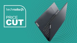 The Lenovo IdeaPad 1 on a cyan background with the text 'PRICE CUT'.