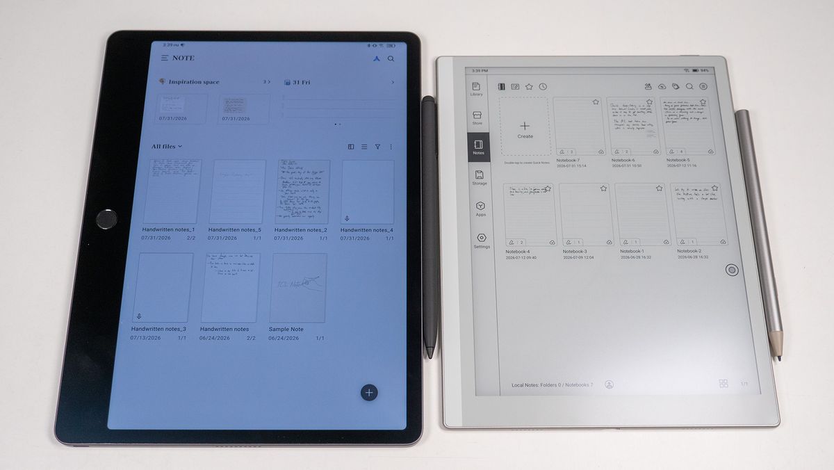 Comparing the the Boox Go 10.3 Gen II and the TCL Note A1 NXTPAPER's displays with the note-taking apps running