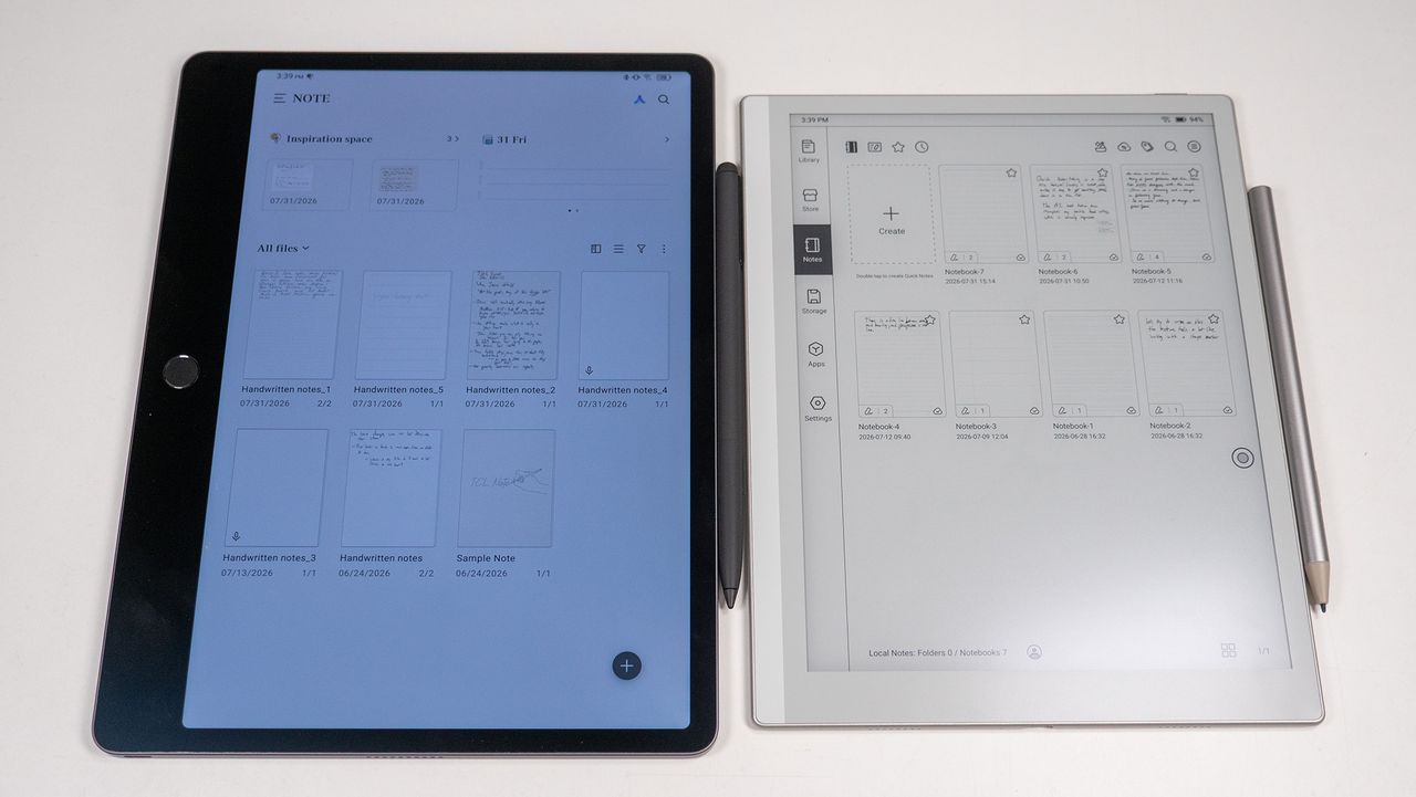 Comparing the the Boox Go 10.3 Gen II and the TCL Note A1 NXTPAPER's displays with the note-taking apps running