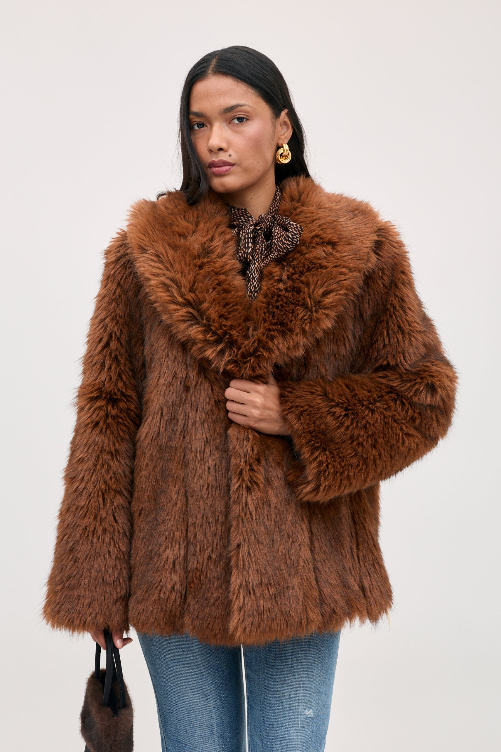 Cybil Faux Fur Coat in Brown