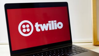 Logo of Twilio, developer of the Authy two-factor authentication platform, pictured on a laptop screen.