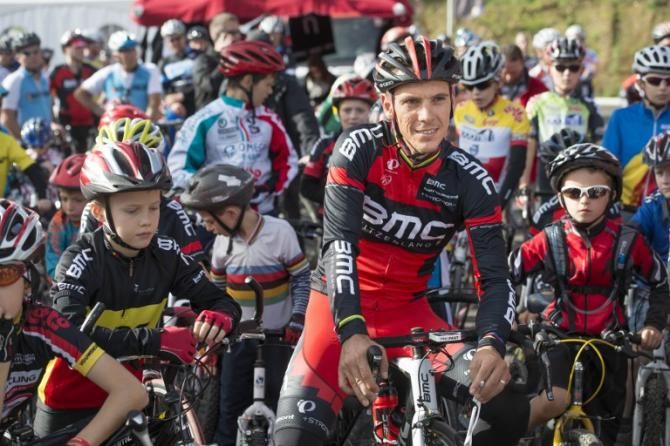 Philippe Gilbert surrounded by some of is home fans