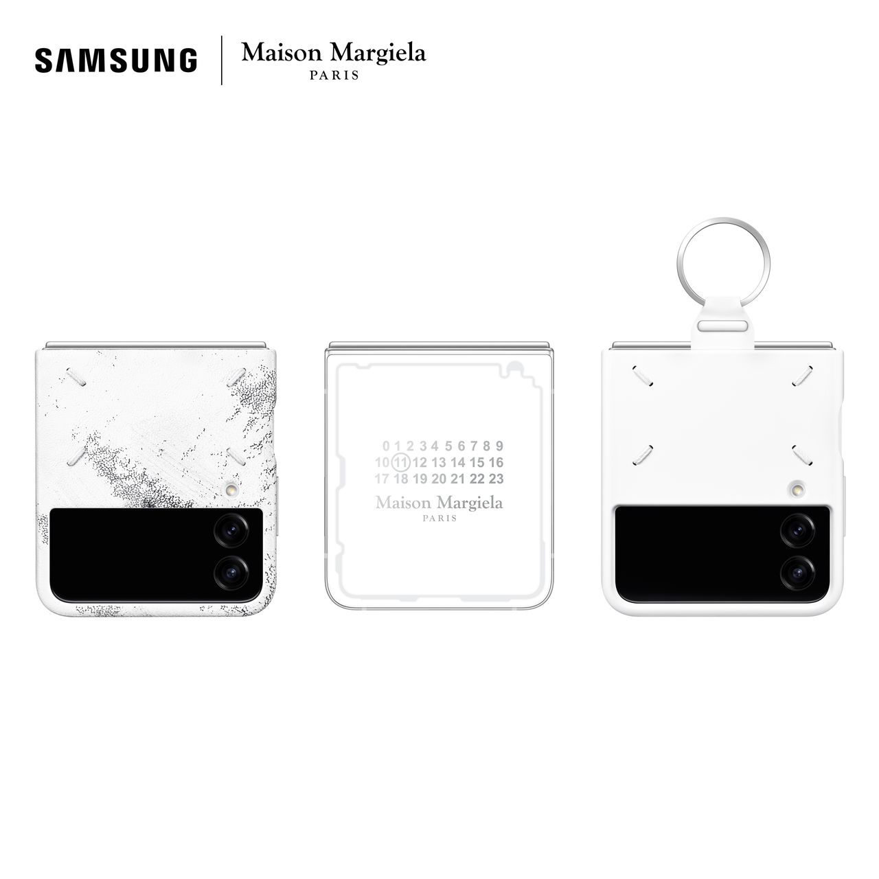 The Samsung x Masion Margiela Galaxy Z Flip 4 on a white background